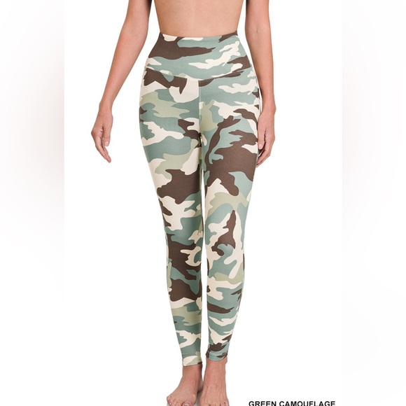 Zenana Outfitters Pants - NWT! Clearance 🎉 Green Camouflage Soft Microfiber Brushed High Waist Leggings